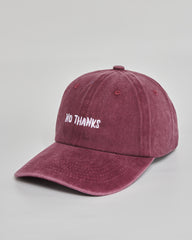 No Thanks burgundy washed cap - side view