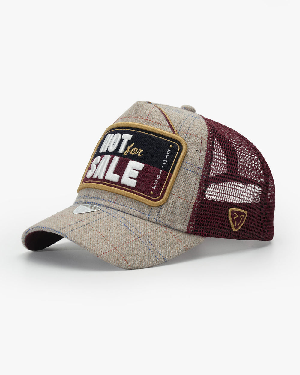 Side view of Not For Sale Burgundy Trucker Hat