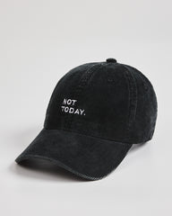 Black cap with 'Not Today' text on a light gray background