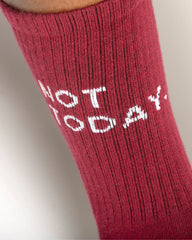 close view of Not Today Burgundy Socks