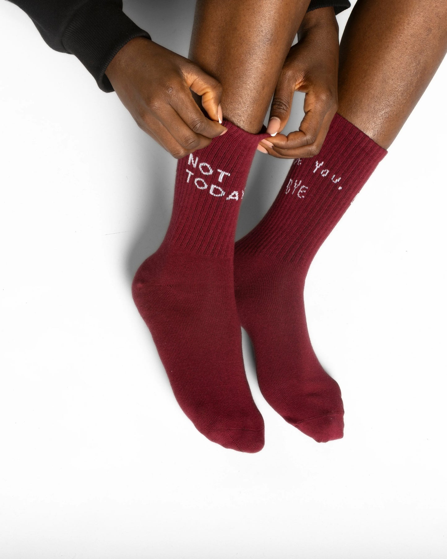 close view of Not Today Burgundy Socks