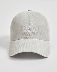 Gray corduroy cap with 'Not Today' text on a light gray background