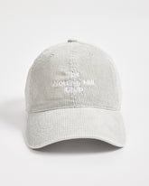 Light gray cap with text on a white background