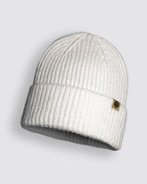 Front view of Off White Lux Beanie