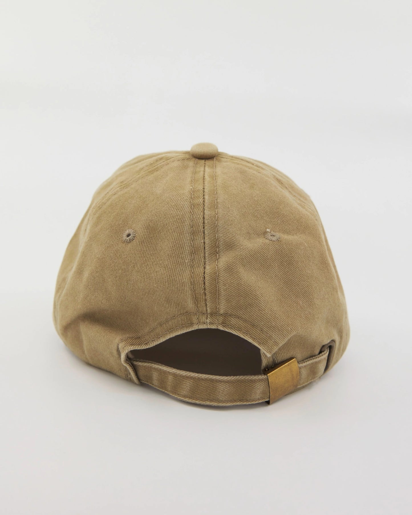back view of olive green washed cap with love myself embroidered in white