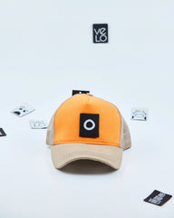 Front view of Orange and Beige Customisable Trucker Cap
