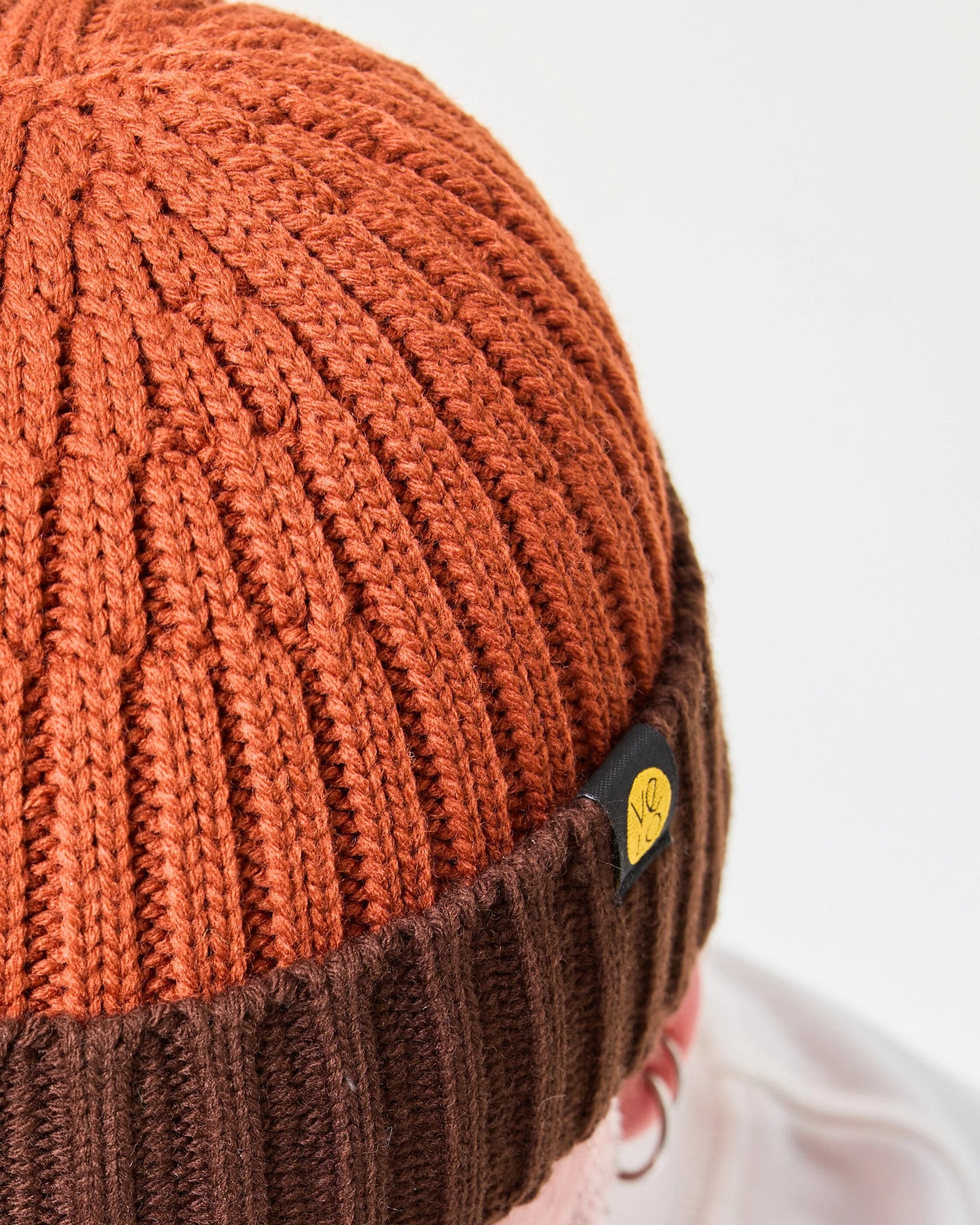 close view of Orange Crochet Pattern Fisherman Beanie