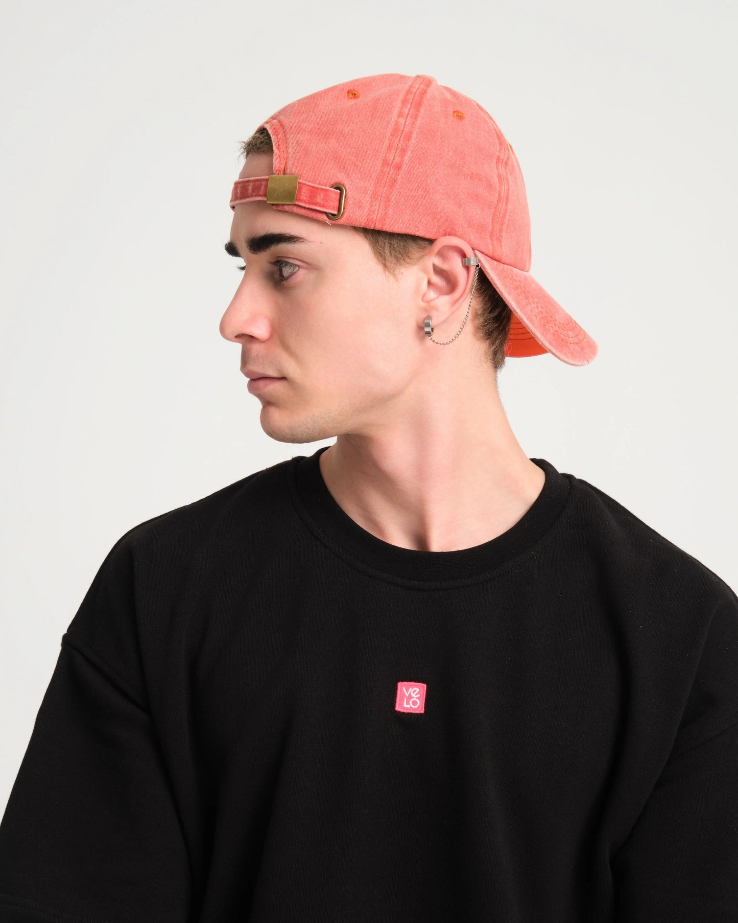 man wearing back side of Orange Hahaha No Washed Cap