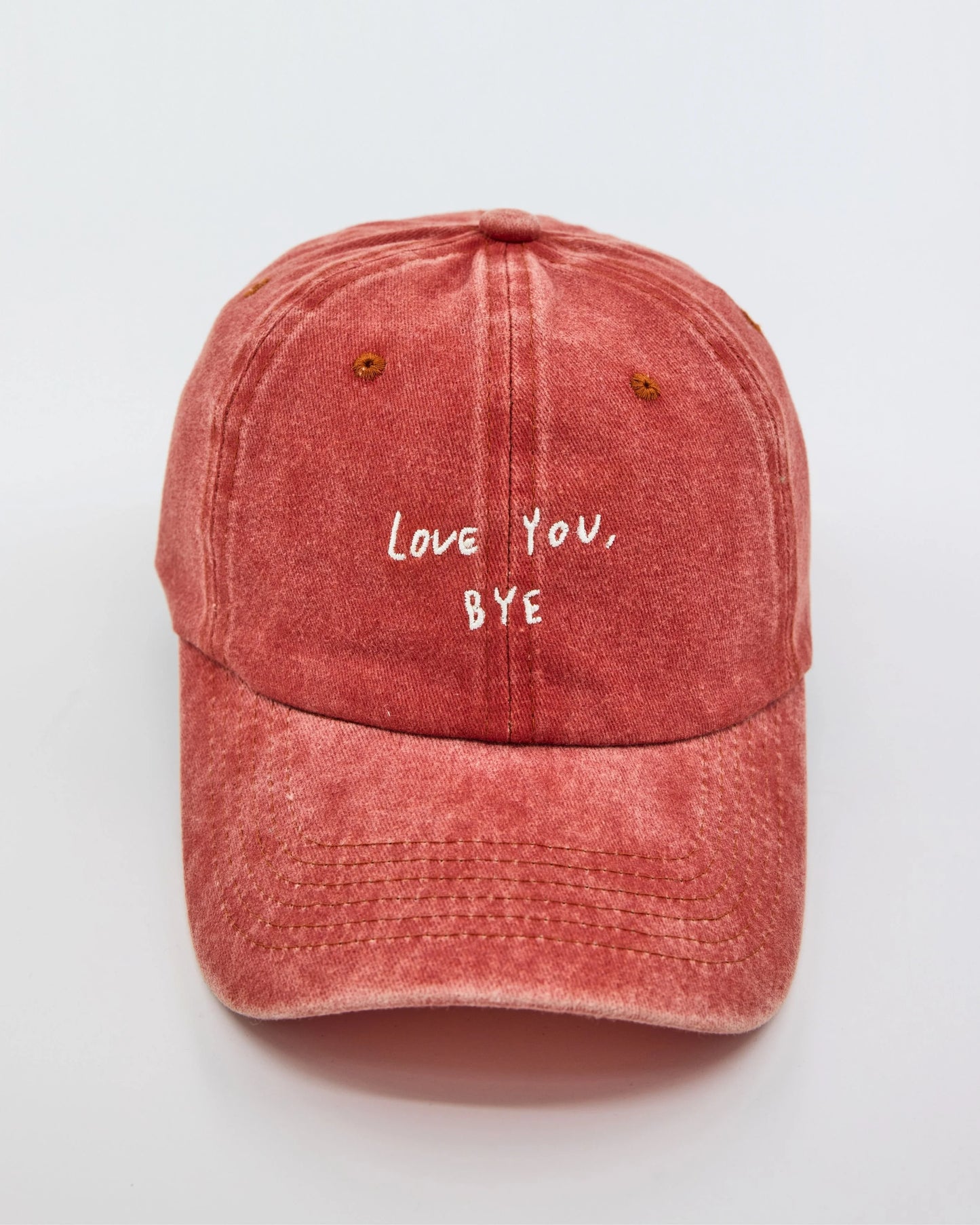 front view of Love You Bye Orange Washed Cap