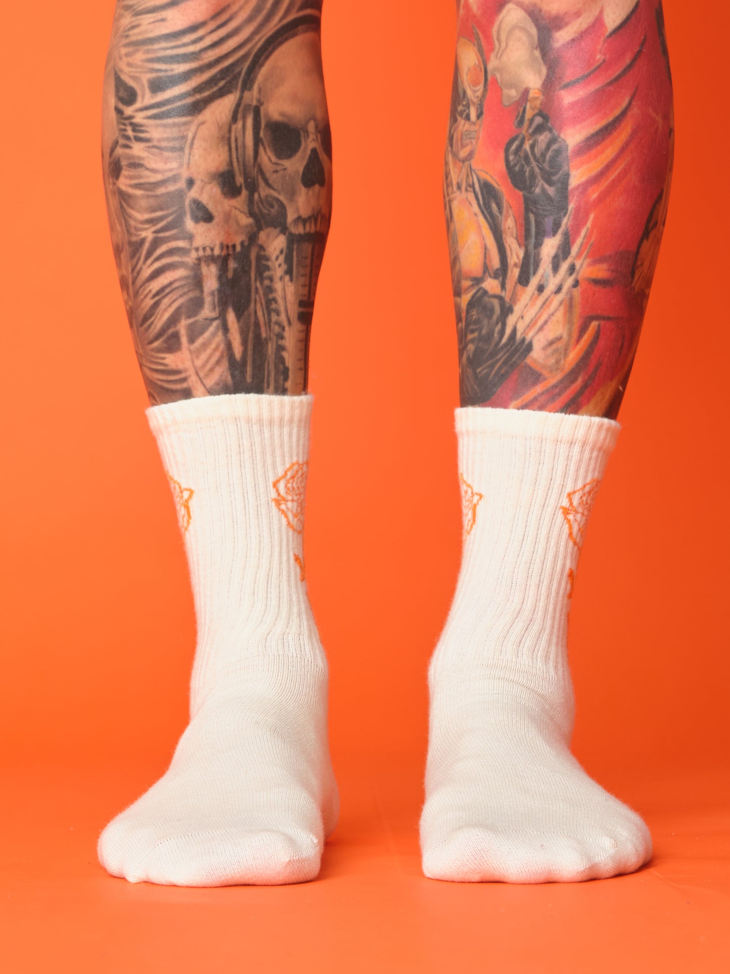 Orange Rose White Socks