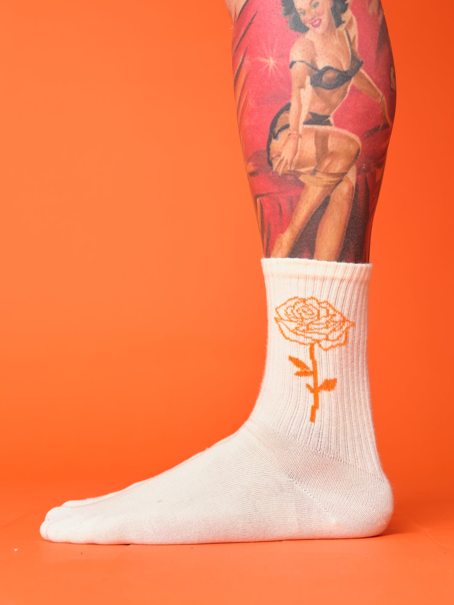Orange Rose White Socks