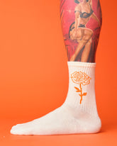 Orange Rose White Socks