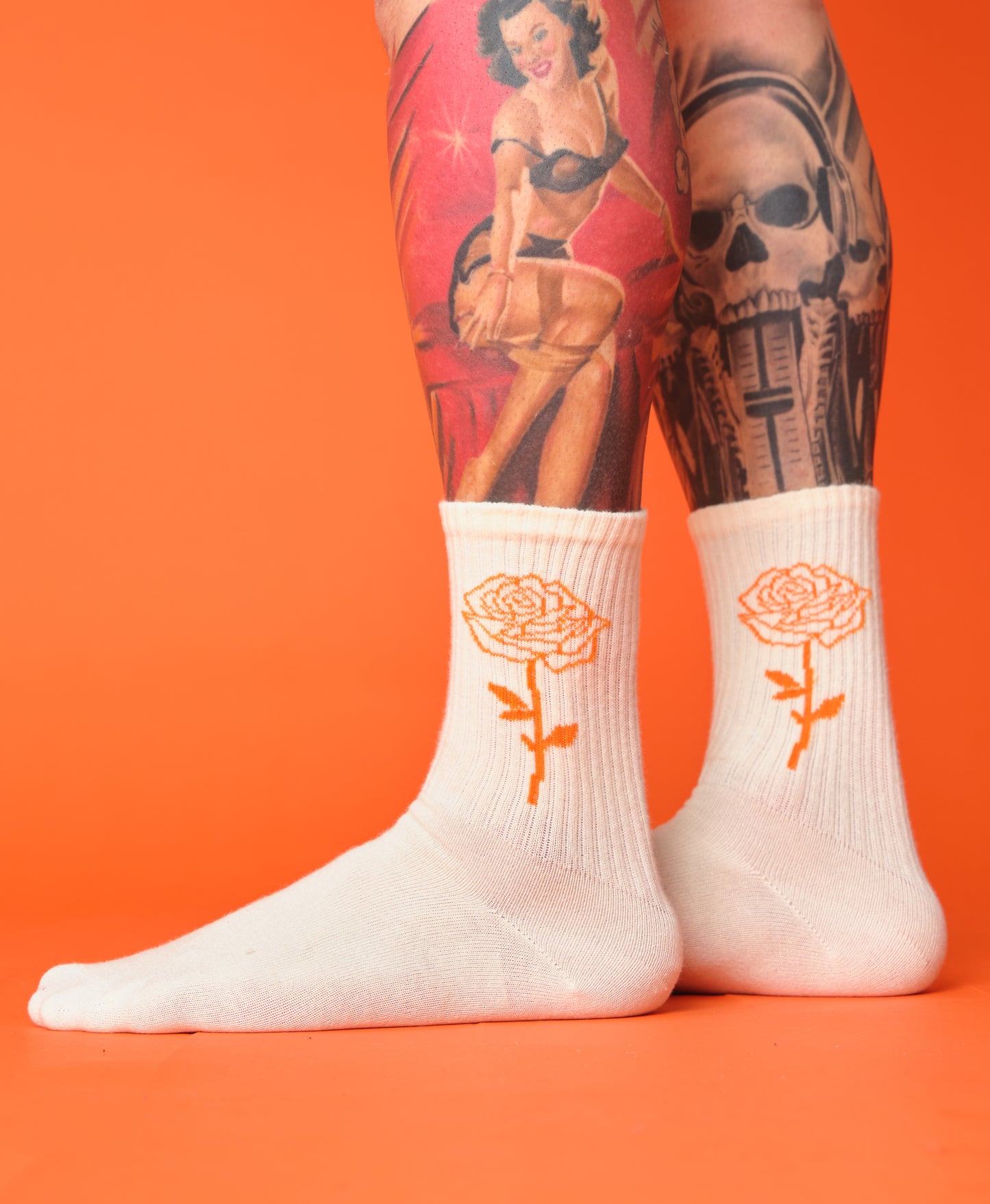Orange Rose White Socks