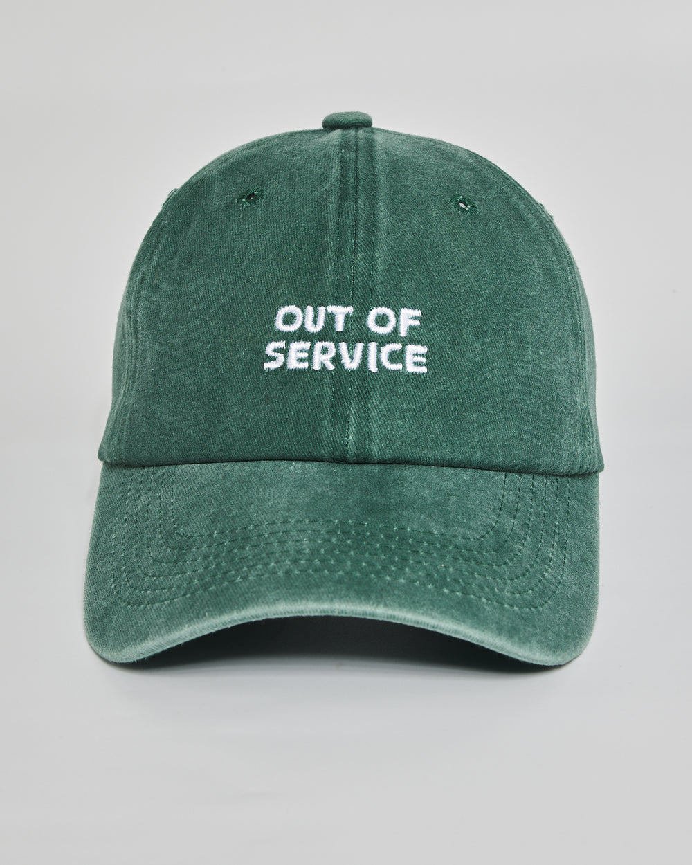 Out of Service forest green washed cap - front view