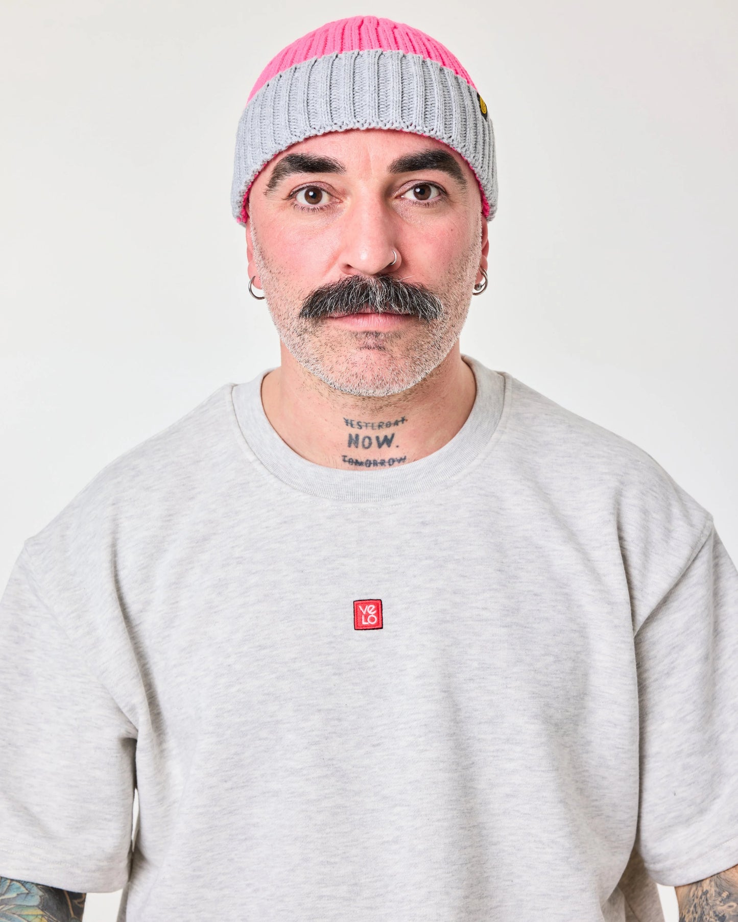 front view of a man wearing Crochet Pattern Cream Fisherman Beanie