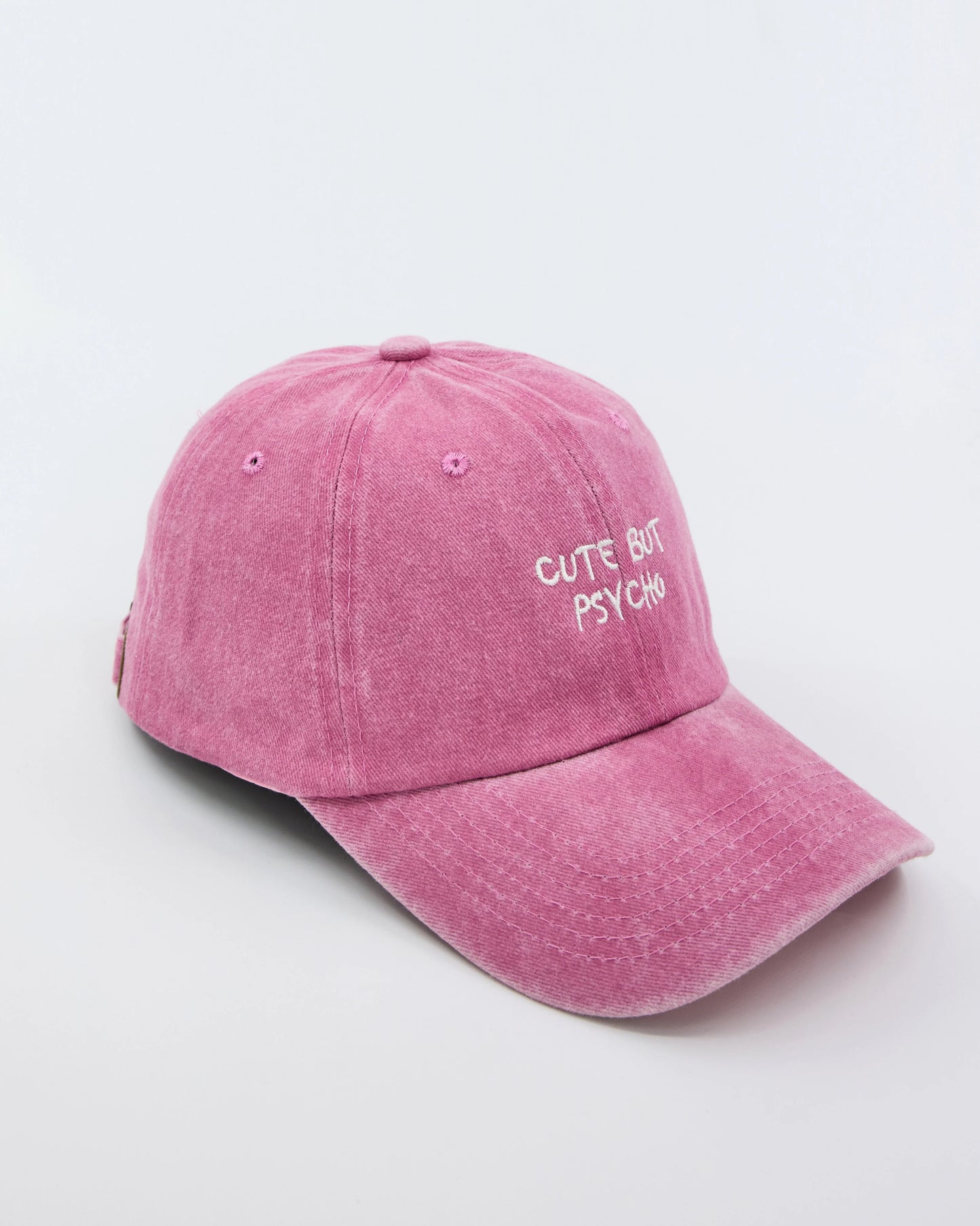 Pink Cute But Psycho Washed Cap from side