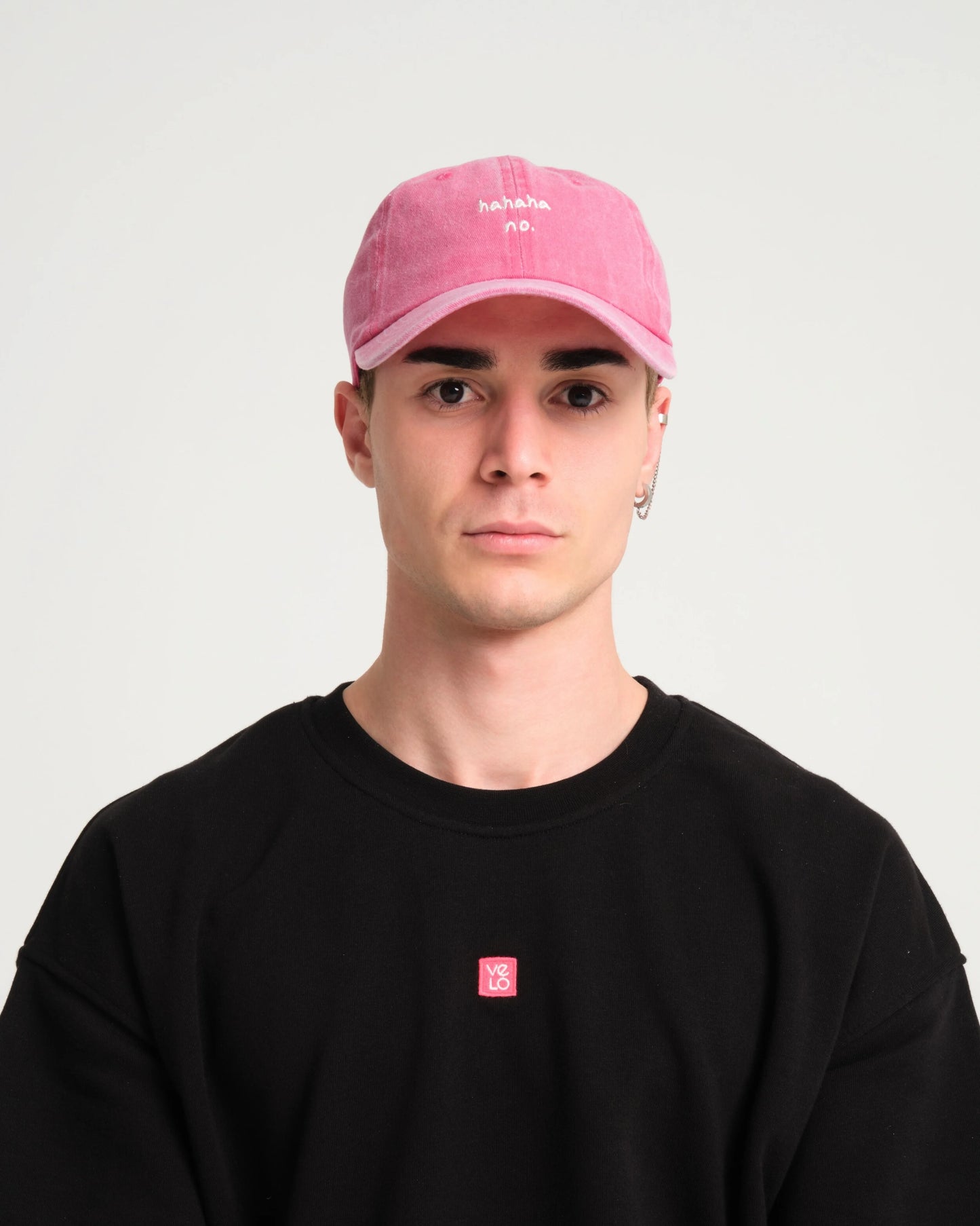 man wearing Pink Hahaha No Washed Cap
