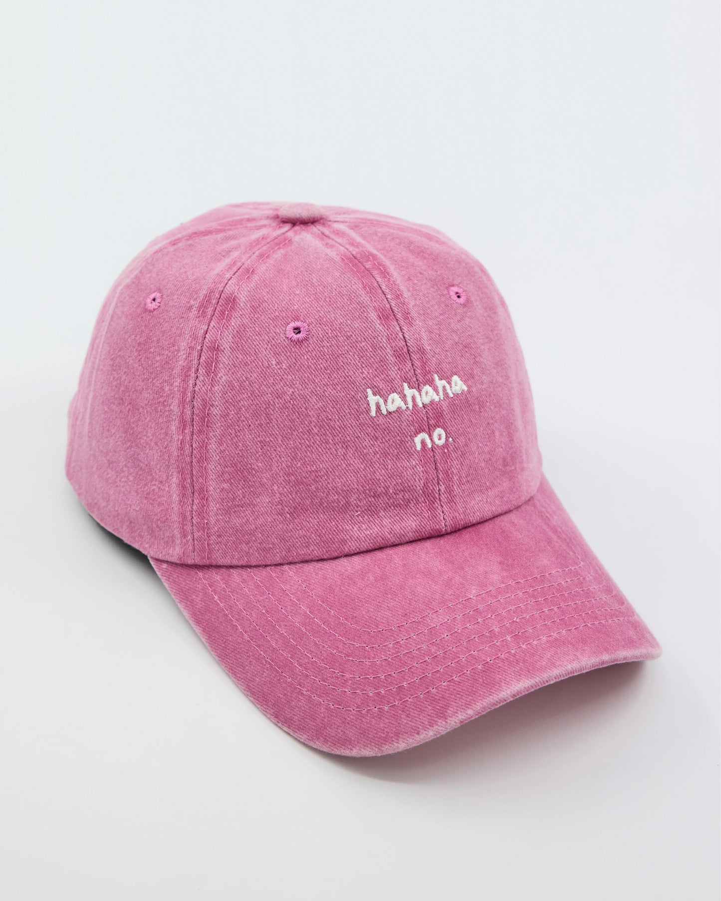 side view of Pink Hahaha No Washed Cap