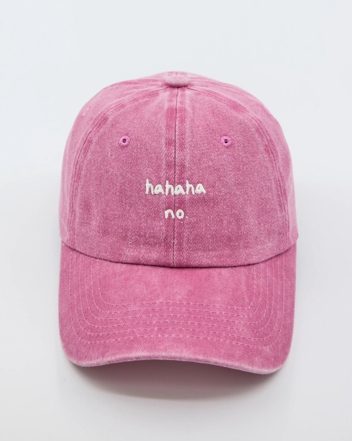 front view of Pink Hahaha No Washed Cap