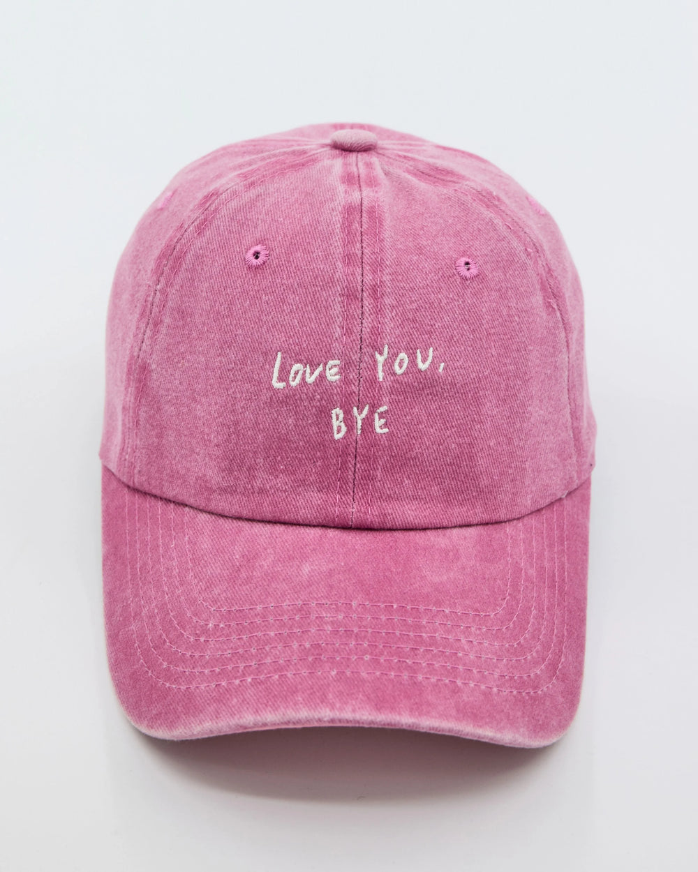 front view of Love You Bye Pink Washed Cap
