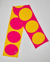 Pink & Yellow Dots unisex acrylic scarf flat lay in electric pink and sunny yellow