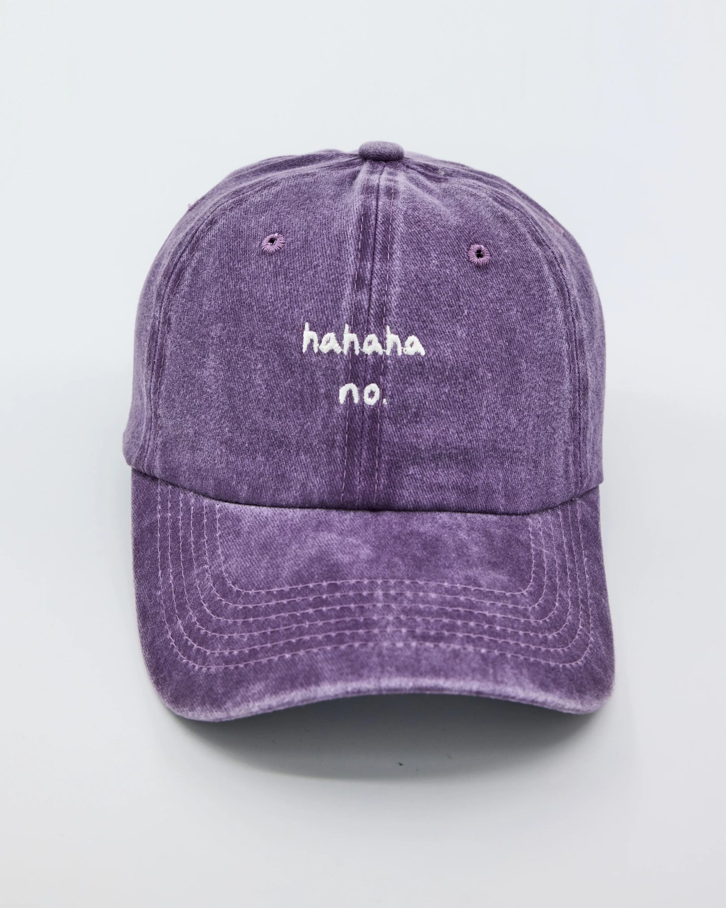front view of Hahaha No Purple Washed Cap