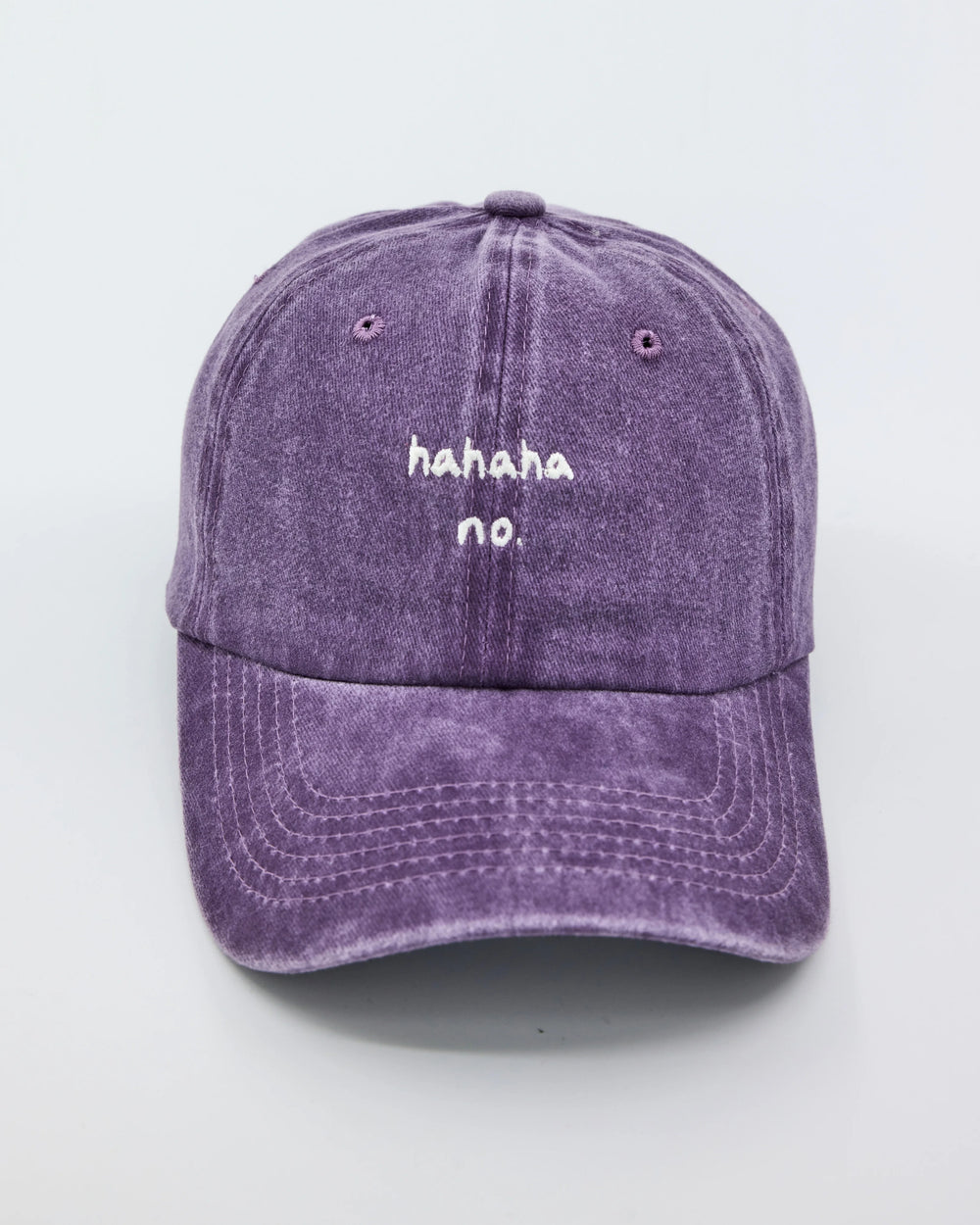 front view of Hahaha No Purple Washed Cap