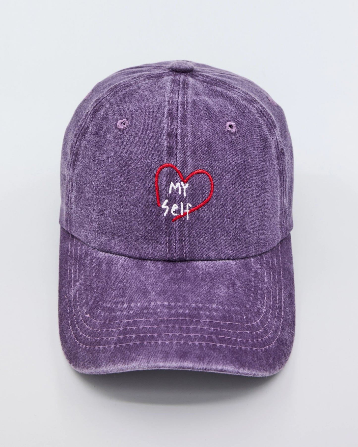 front view of Purple Love Myself Washed Cap