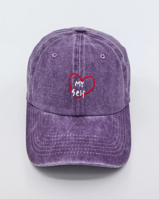 front view of Purple Love Myself Washed Cap