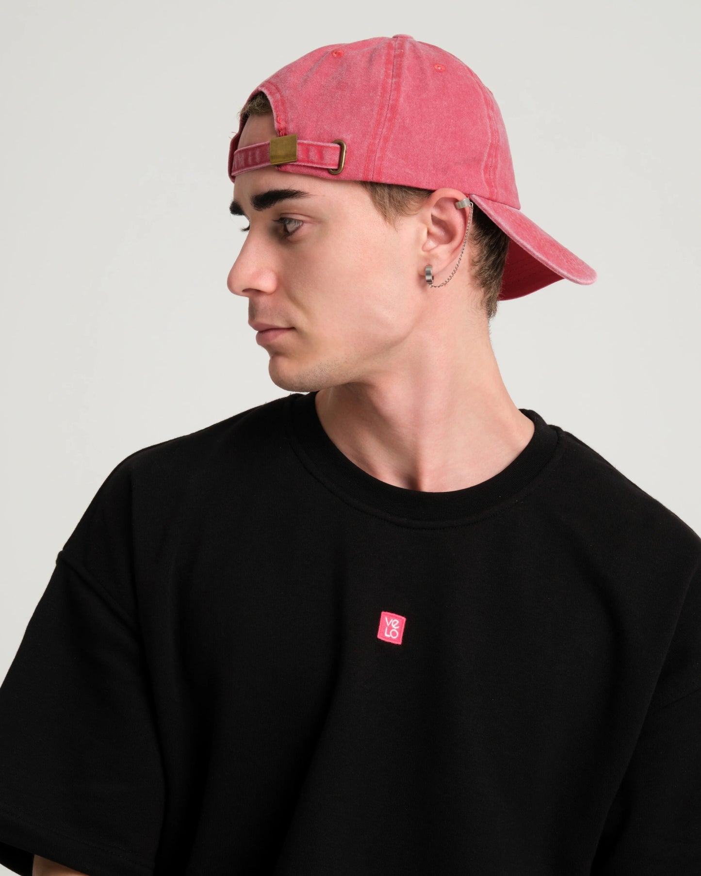 man wearing Red Hahaha No Washed Cap