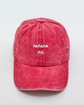 front view of Red Hahaha No Washed Cap