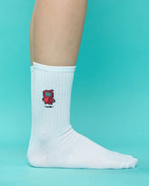 side view of white robot socks