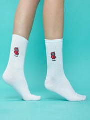 side view of white robot socks