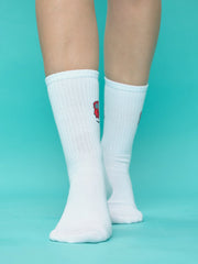 front view of white robot socks