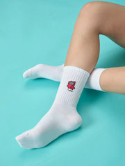 front view of white robot socks