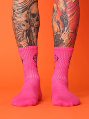front view of pink rose socks