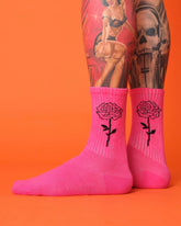 side view of pink rose socks