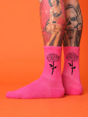 side view of pink rose socks