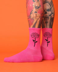 side view of pink rose socks
