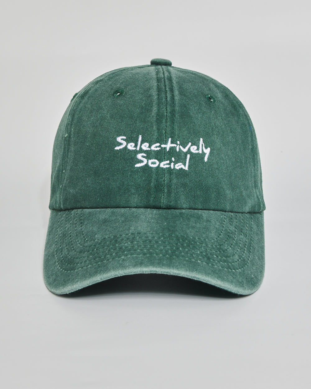 Selectively Social forest green washed cap - front view
