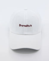 front look of shoreditch embroidered white cap