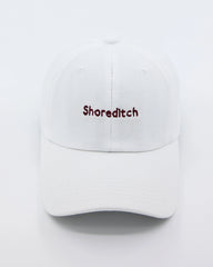 front look of shoreditch embroidered white cap