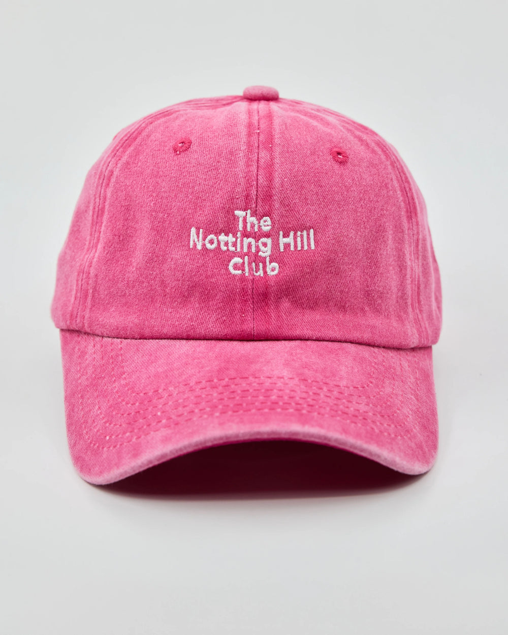 Front view of The Notting Hill Club Hot Pink Washed Cap