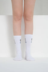 front view of white unicorn socks