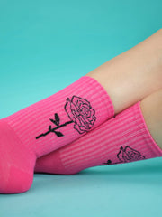 close view of pink rose socks