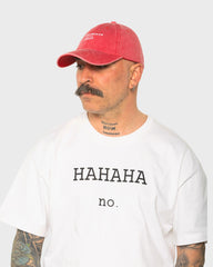 A man wearing the London Red Washed Cap
