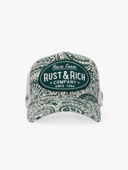 Front view of Vintage Race Green Trucker Hat