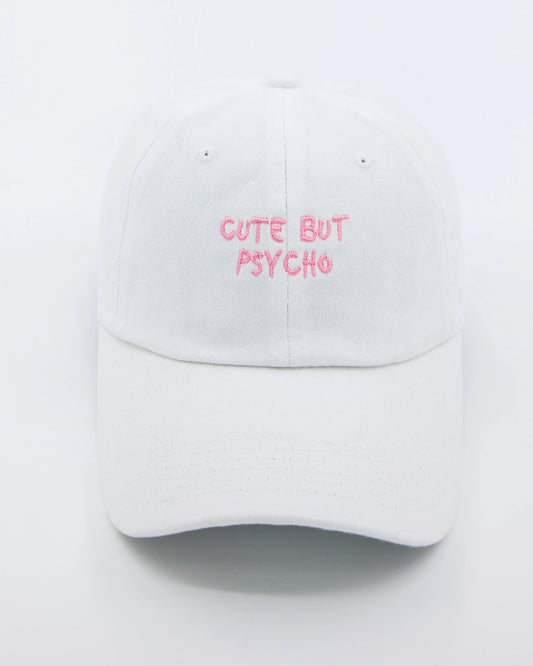 front view of Cute But Psycho White Washed Cap
