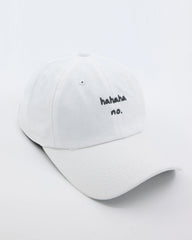 side view of White Hahaha No Washed Cap