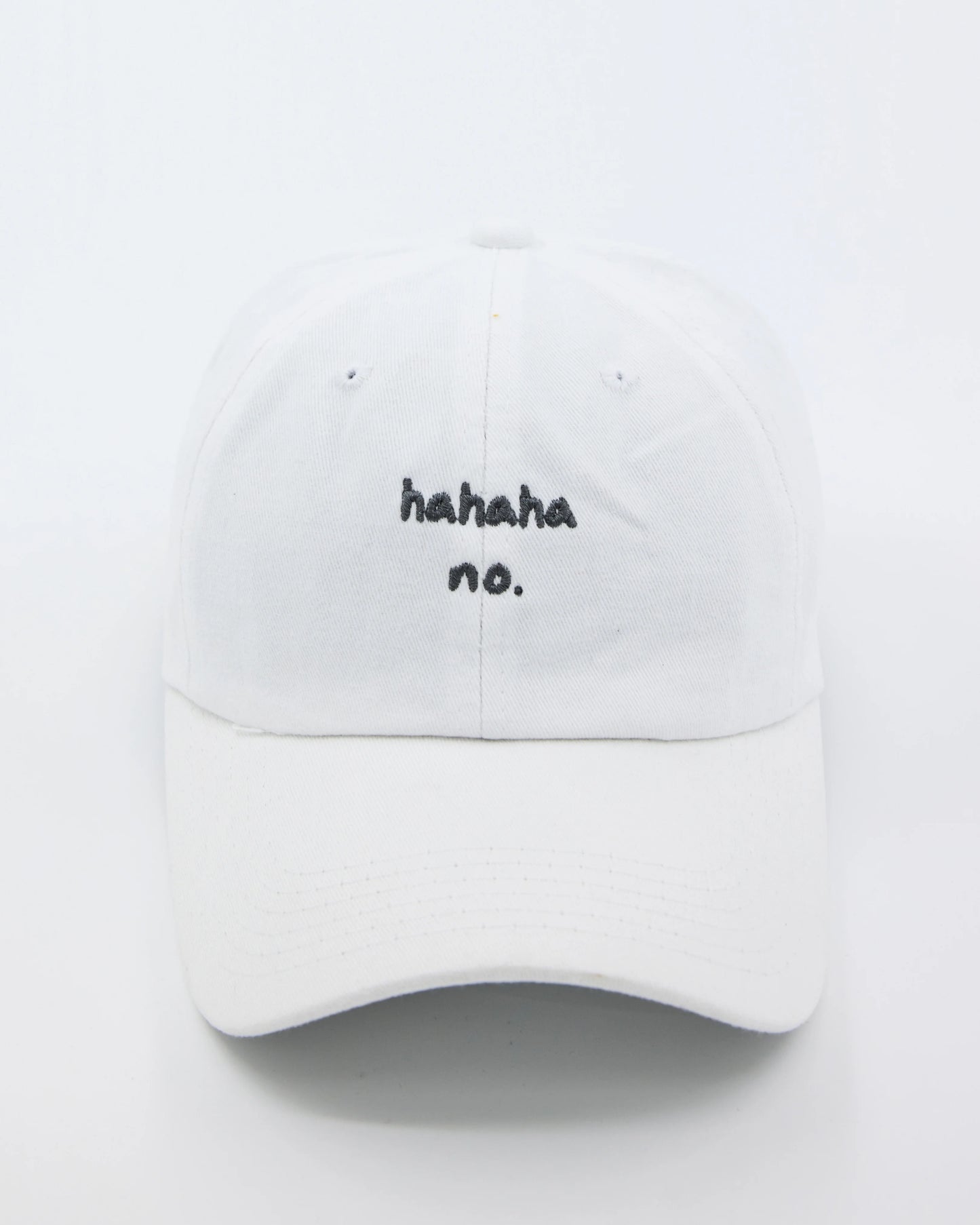 front view of White Hahaha No Washed Cap